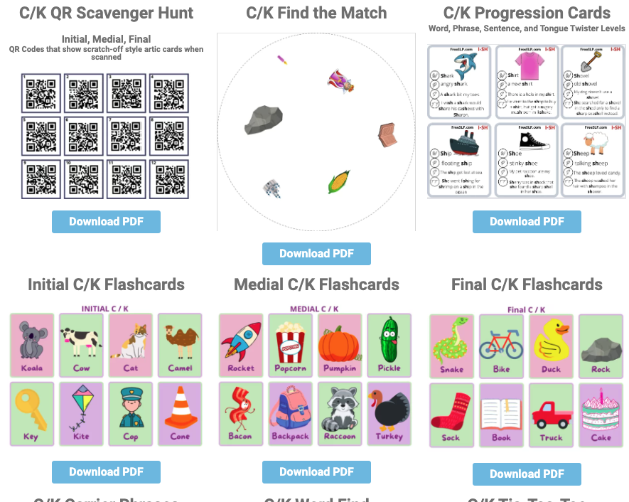 500+ Free SLP C / K Sound Materials, Games, Activities, Flashcards And ...